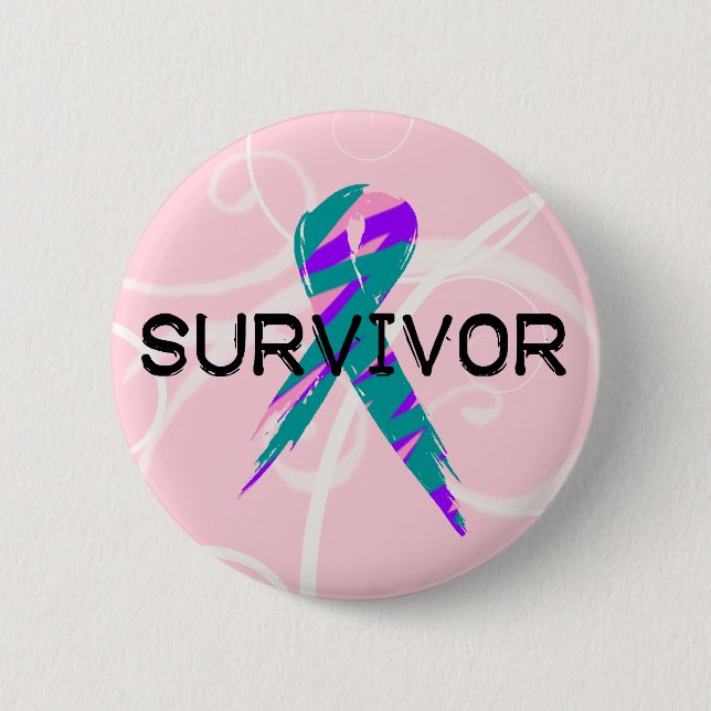Badge Rond 5 Cm Survivant rose, bleu et rose de ruban (Devant)