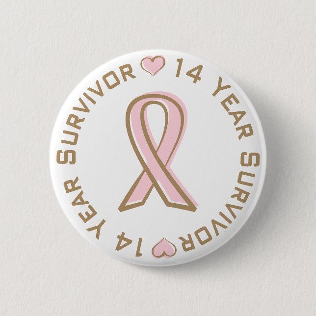 Badge Rond 5 Cm Survivant rose de cancer du sein de ruban 14 ans (Devant)