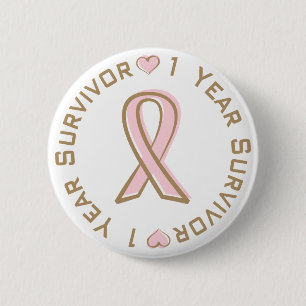 Badge Rond 5 Cm Survivant rose de cancer du sein de ruban 1 an