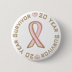 Badge Rond 5 Cm Survivant rose de cancer du sein de ruban 20 ans