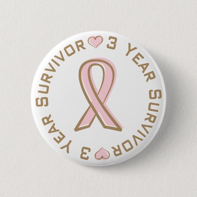 Badge Rond 5 Cm Survivant rose de cancer du sein de ruban 3 ans (Devant)