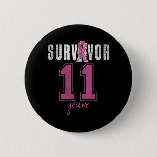 Badge Rond 5 Cm Survivante 11 ans Ruban d'octobre Cancer du sein