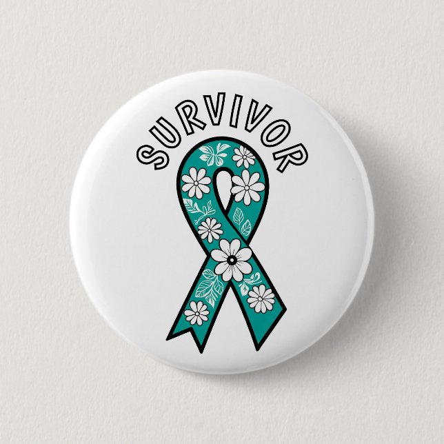 Badge Rond 5 Cm Survivor SA Teal Awareness Ribbon (Devant)