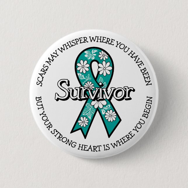 Badge Rond 5 Cm Survivor SA Teal Awareness Ribbon (Devant)