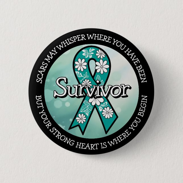 Badge Rond 5 Cm Survivor SA Teal Awareness Ribbon (Devant)