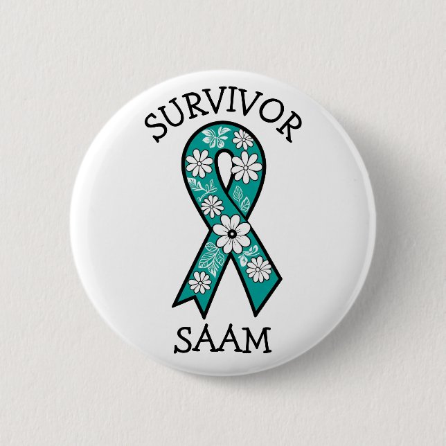 Badge Rond 5 Cm Survivor SA Teal Awareness Ribbon (Devant)