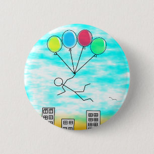 Badge Rond 5 Cm Survoler La Ville Avec Des Ballons