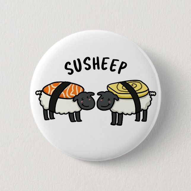 Badge Rond 5 Cm Susheep Funky Sushi Sheep Pun (Devant)