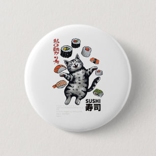 Badge Rond 5 Cm Sushi Cat Harajuku Tokyo Japon Cat Cat Caf
