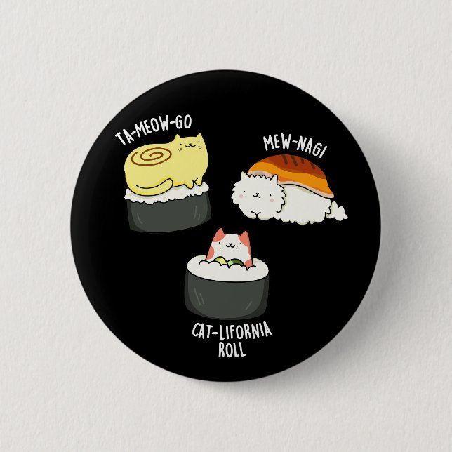 Badge Rond 5 Cm Sushi Cats Funny Sushi Pun Dark BG (Devant)