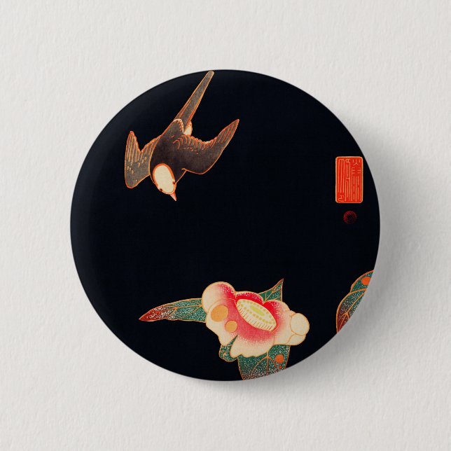 Badge Rond 5 Cm Swallow and Camellia (1900) par Ito Jakuchu (Devant)