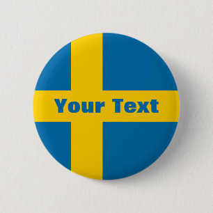 Badge Rond 5 Cm Sweden Flag Your Text Button