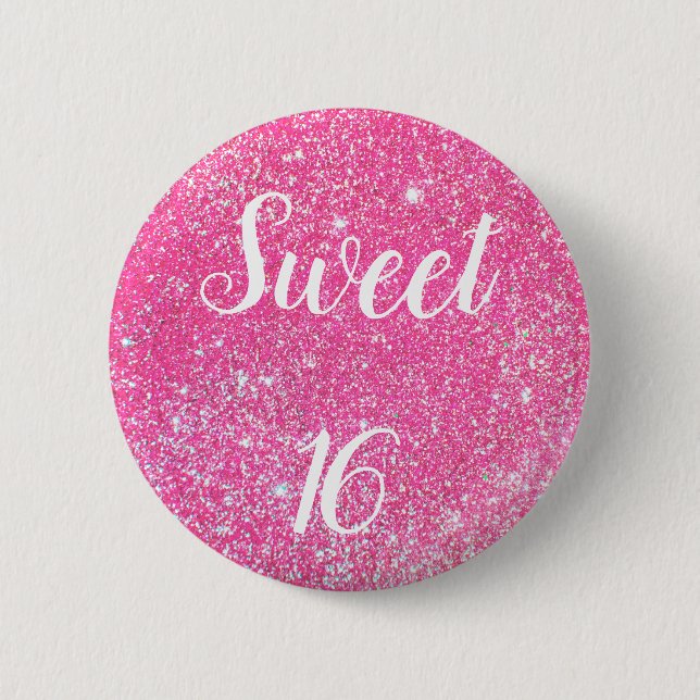 Badge Rond 5 Cm SWEET 16 Anniversaire Étincelle Parties scintillan (Devant)