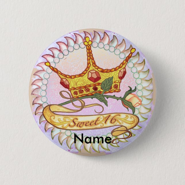 Badge Rond 5 Cm Sweet 16 Anniversaire Princesse bouton épingle (Devant)