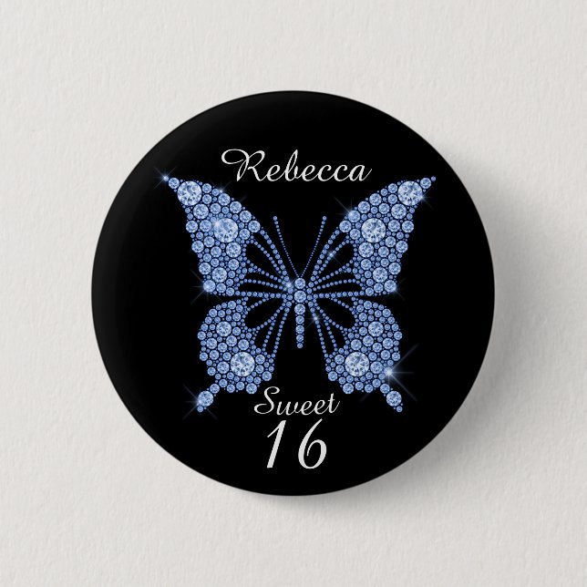 Badge Rond 5 Cm Sweet 16th Birthday Butterfly Personnalisé (Devant)