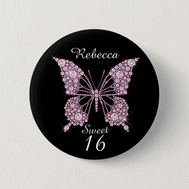 Badge Rond 5 Cm Sweet 16th Birthday Butterfly Personnalisé (Devant)