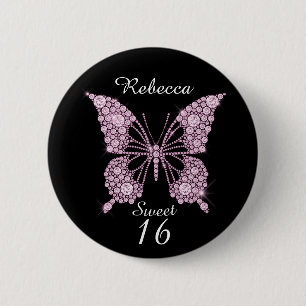 Badge Rond 5 Cm Sweet 16th Birthday Butterfly Personnalisé