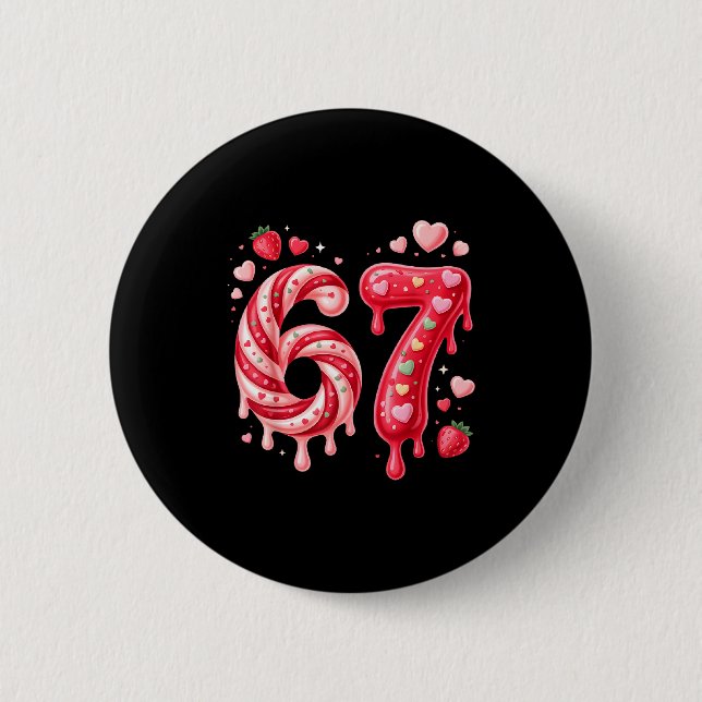 Badge Rond 5 Cm Sweet Candy 67 Strawberry Heart Drip Cute Valentin (Devant)
