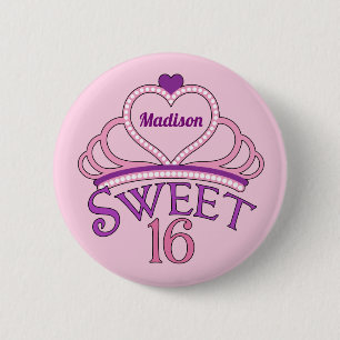Badge Rond 5 Cm Sweet sixteen Cute Tiara Fille d'anniversaire