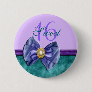 Badge Rond 5 Cm "sweet sixteen" violet turquoise 16 ans