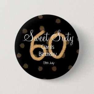 Badge Rond 5 Cm Sweet Soixante ajouter nom date anniversaire Polka
