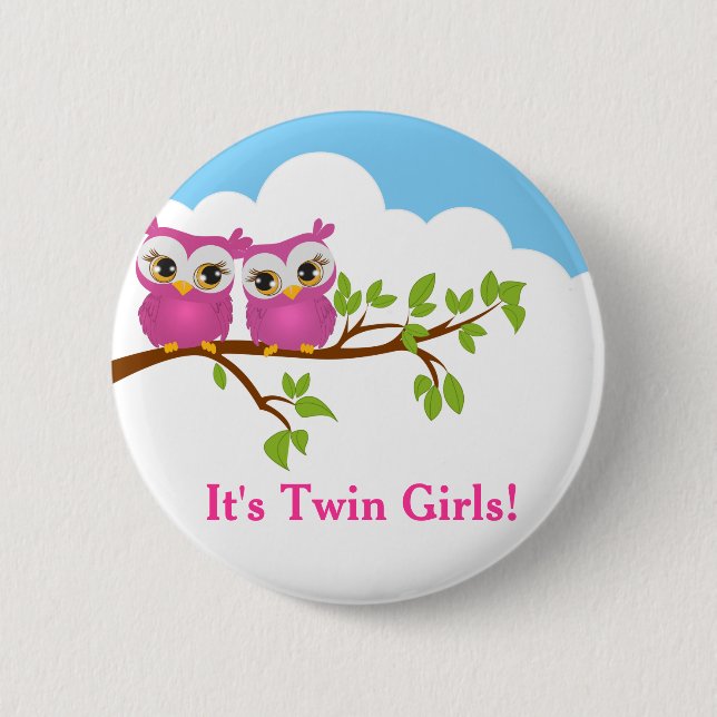 Badge Rond 5 Cm Sweet Twins Owls Girl Baby Button (Devant)