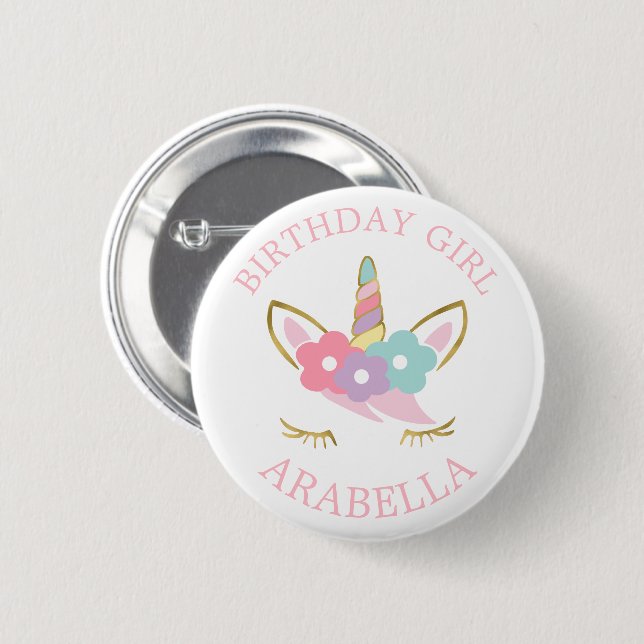 Badge Rond 5 Cm Sweet Unicorne "Fille d'anniversaire" Personnalisé (Devant & derrière)
