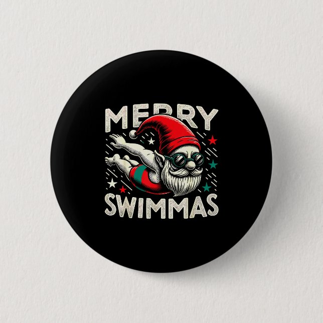 Badge Rond 5 Cm Swimming Gnome, Merry Swimmas, Swimmer Christmas  (Devant)