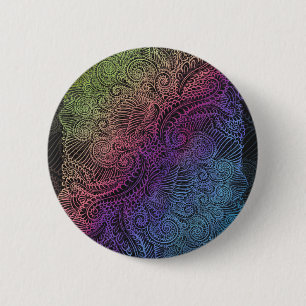 Badge Rond 5 Cm Swirl prismatique Arc-en-ciel Fractal Feather Ar
