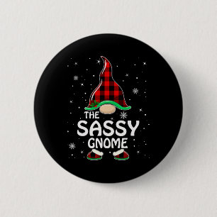 Badge Rond 5 Cm Sy Gnome Buffalo Plaid Famille de Noël Corresponda