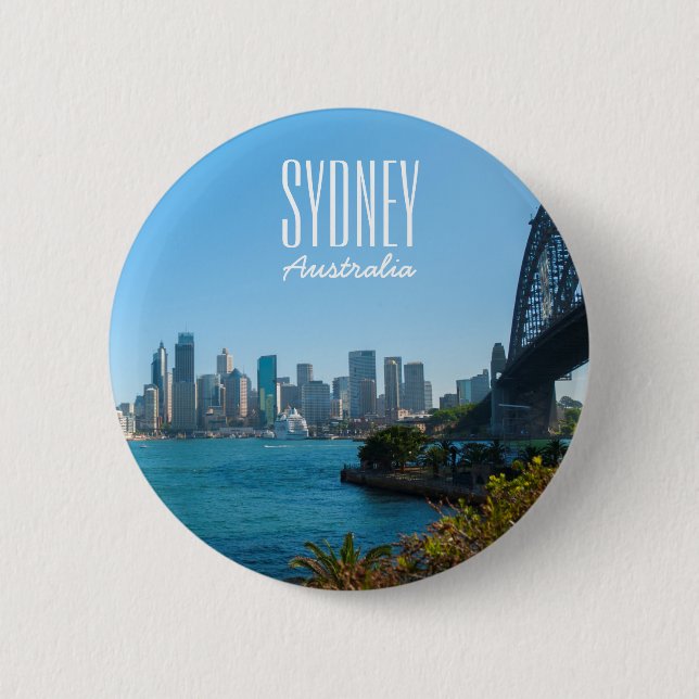Badge Rond 5 Cm Sydney Harbour Bridge & Opera House Skyline (Devant)