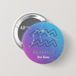 Badge Rond 5 Cm Symbole Aquarius Zodiac Star Horoscope Constellati
