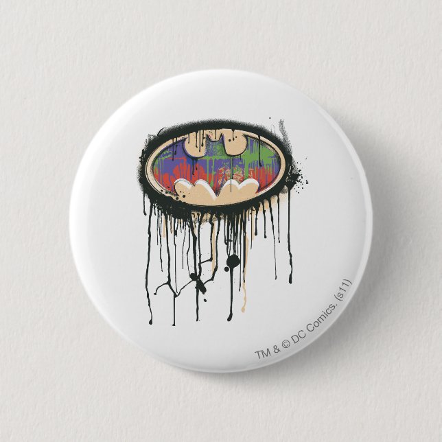 Badge Rond 5 Cm Symbole Batman | Logo rouge violet vert (Devant)