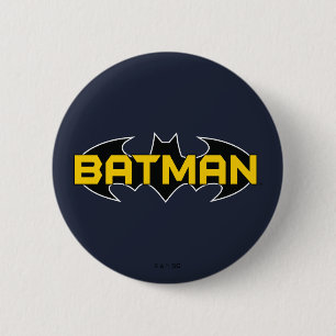 Badge Rond 5 Cm Symbole Batman   Nom Logo jaune et noir