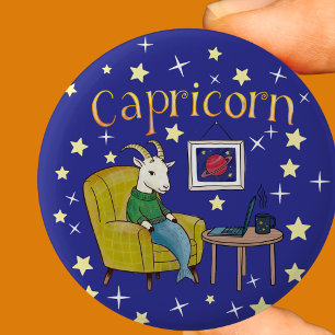 Badge Rond 5 Cm Symbole Capricorne Zodiac Star