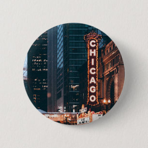 Badge Rond 5 Cm SYMBOLE Chicago Illinois Neon À La Nuit