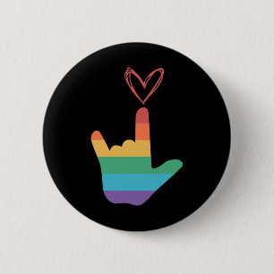 Badge Rond 5 Cm Symbole d'amour arc-en-ciel Sourd
