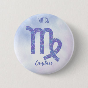 Badge Rond 5 Cm Symbole d'astrologie Virgo personnalisé violet