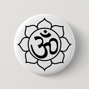 Badge Rond 5 Cm Symbole d'Aum de fleur de Lotus