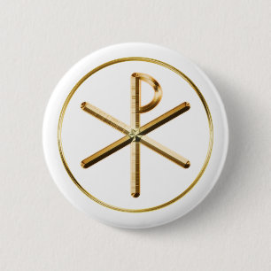 Badge Rond 5 Cm Symbole de Gold Chi-Rho