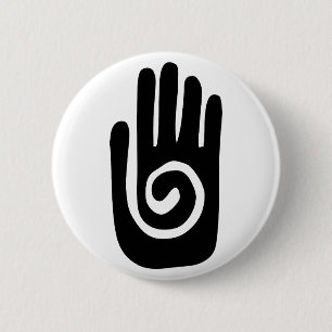 Badge Rond 5 Cm symbole de la main Hopi guérison spirale paume amé