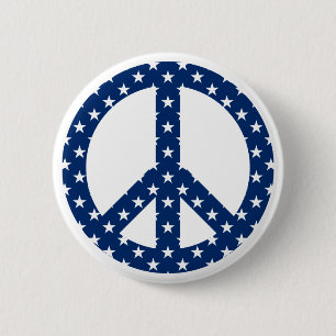Badge Rond 5 Cm Symbole de la Paix Bleue : étoiles blanches