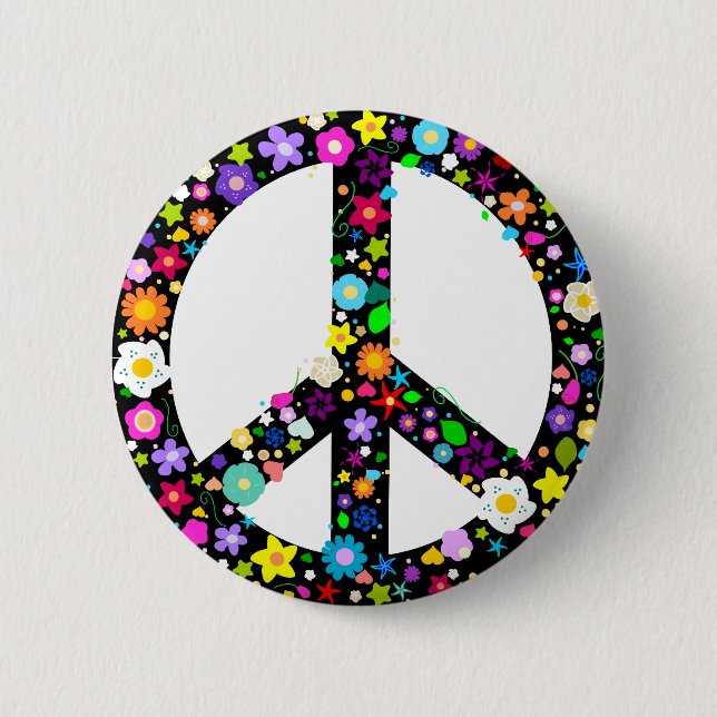 Badge Rond 5 Cm Symbole de la paix florale (Devant)