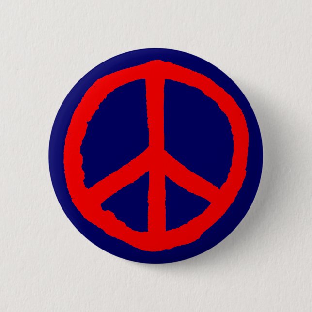Badge Rond 5 Cm Symbole de la paix rude - Rouge sur bleu foncé (Devant)