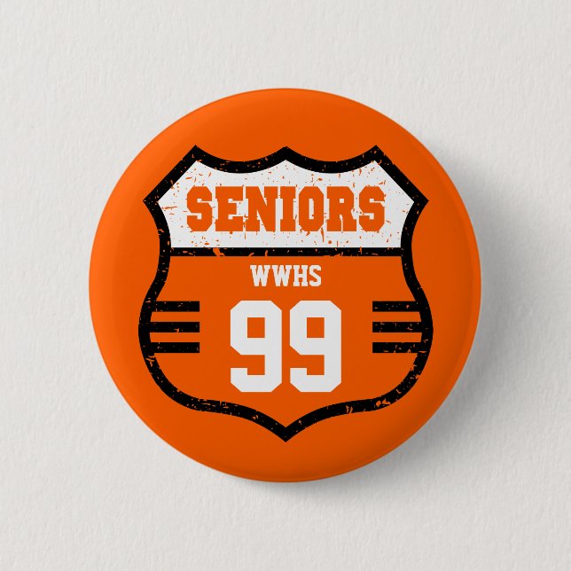 Badge Rond 5 Cm Symbole de la route Orange Distressed Seniors (Devant)