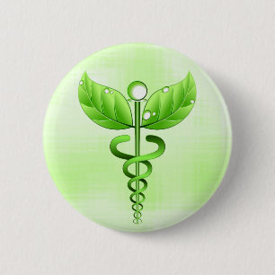 Badge Rond 5 Cm Symbole de médecine alternative Light Green Caduce