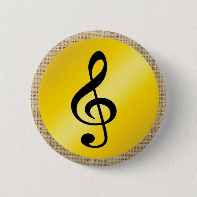 Badge Rond 5 Cm Symbole de musique Clef Notes dans Burlap Gold Bla (Devant)