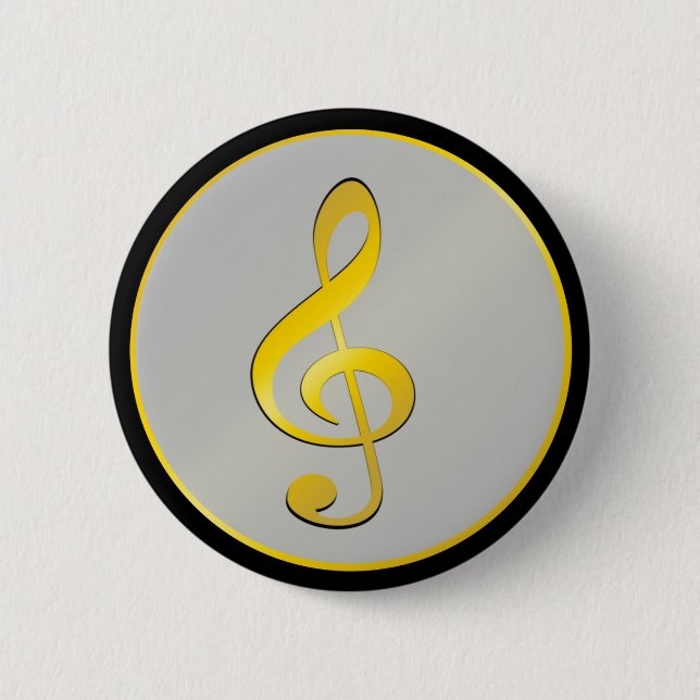 Badge Rond 5 Cm Symbole de musique Clef Notes en noir or (Devant)