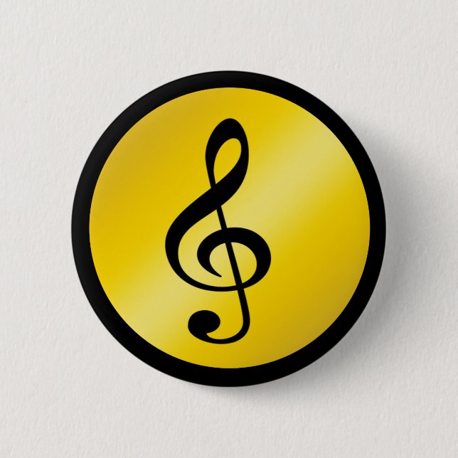 Badge Rond 5 Cm Symbole de musique Clef Notes en noir or (Devant)