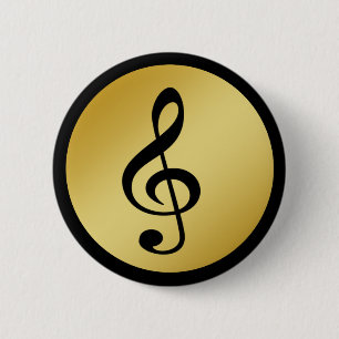 Badge Rond 5 Cm Symbole de musique Clef Notes en noir or